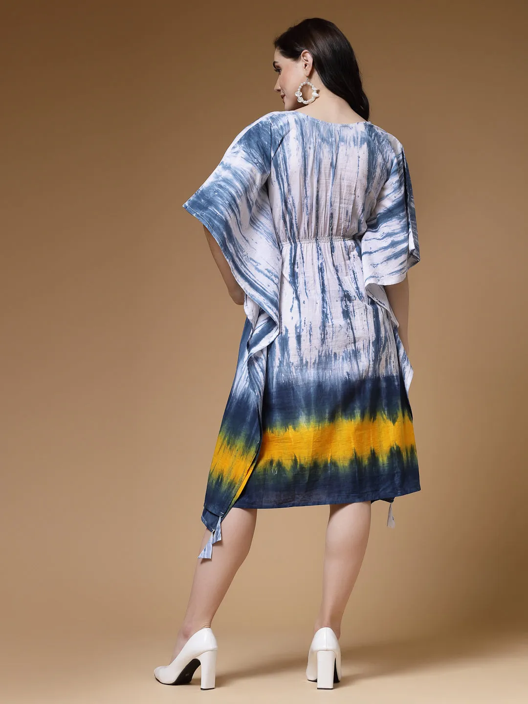 Indibelle Tie Dye Print Cotton Kaftan Dress (Blue)