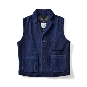 Indigo Sashiko Notch Collar Vest