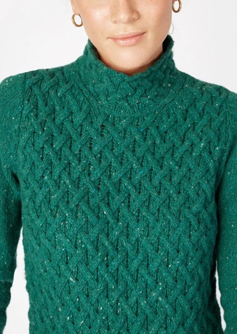 IrelandsEye Women's Trellis Aran Sweater | Green Garden