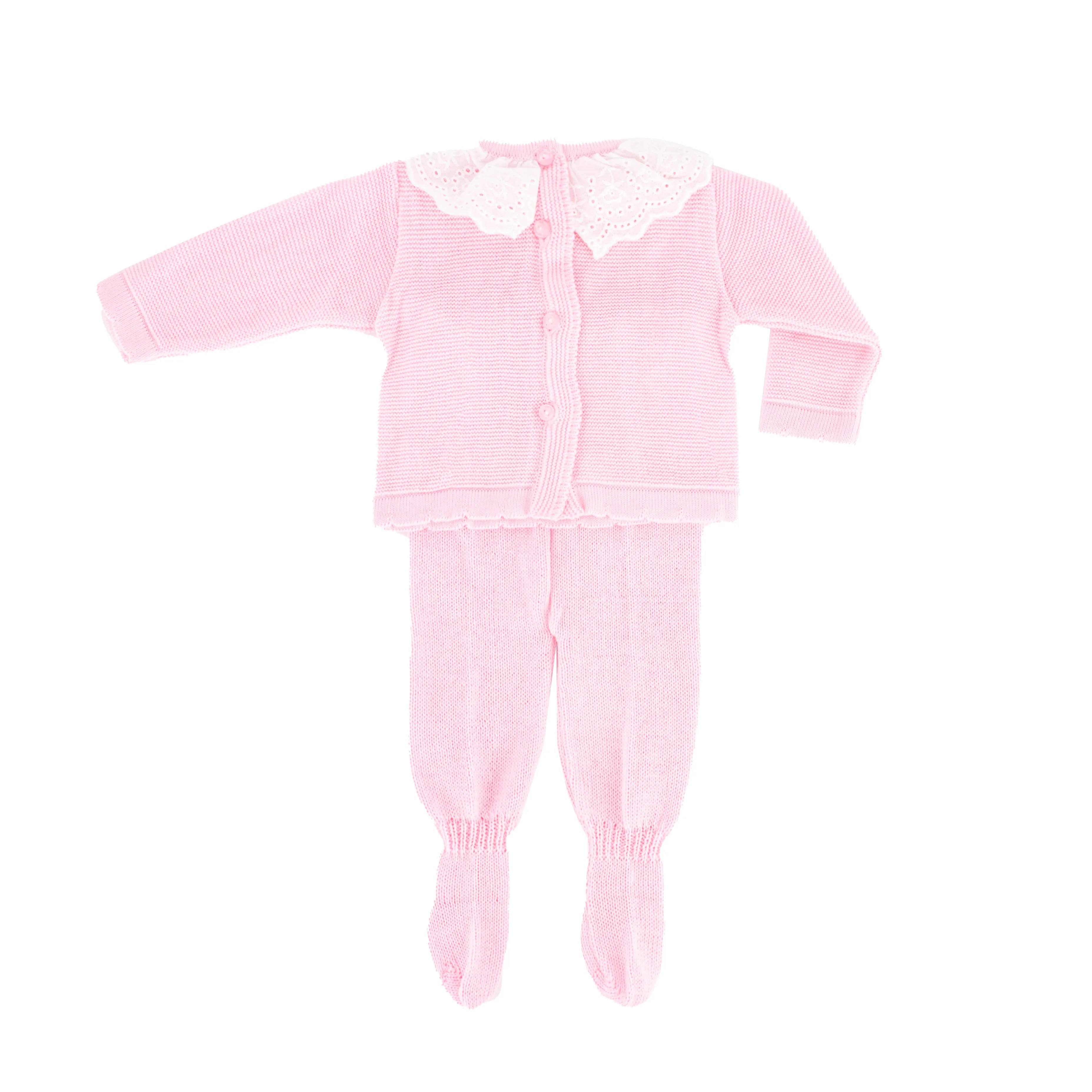 Knit Baby Girl Sweater & Stockings Set - Pink