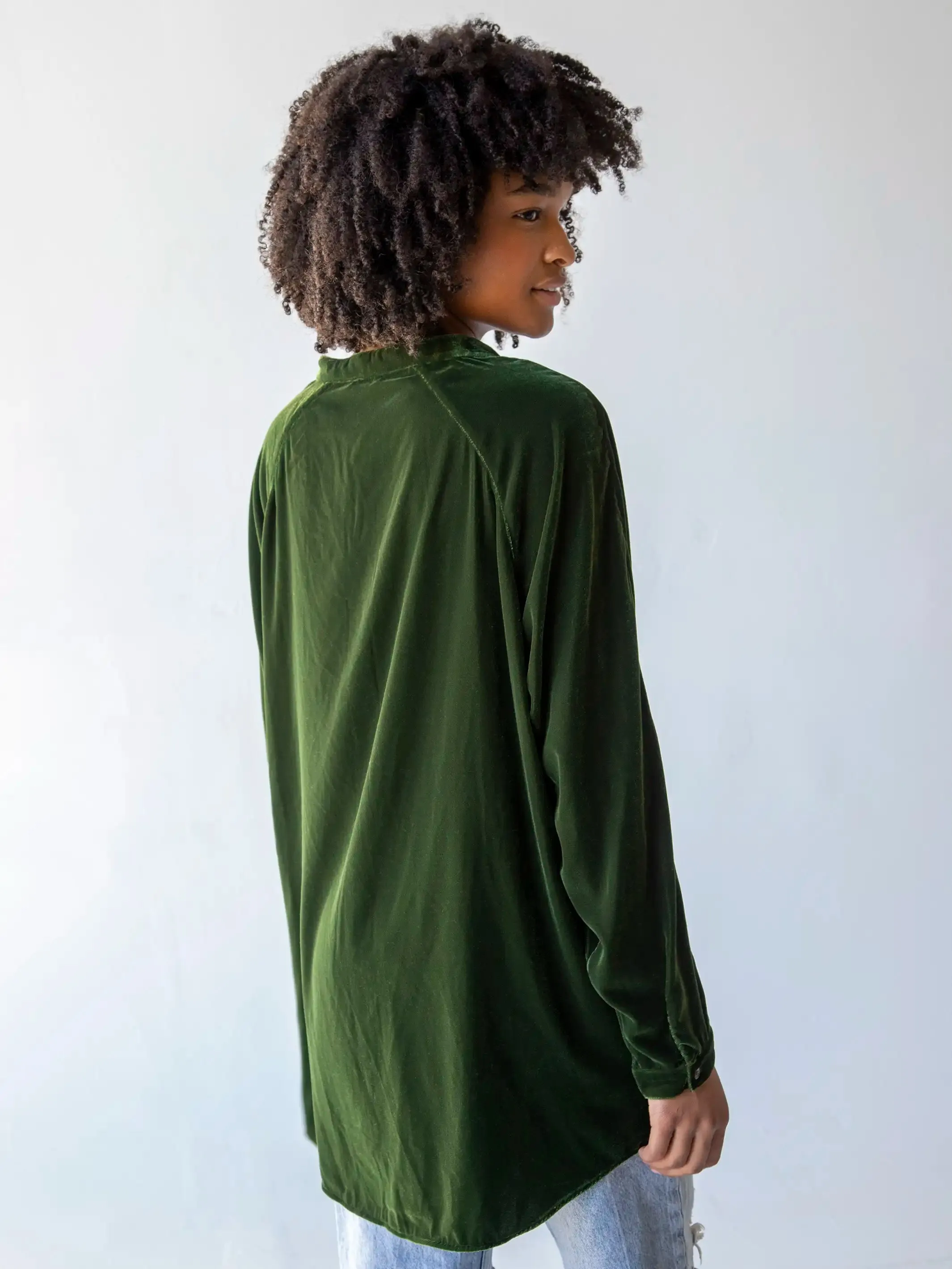 Laid Back Velvet Button Down - Military Green