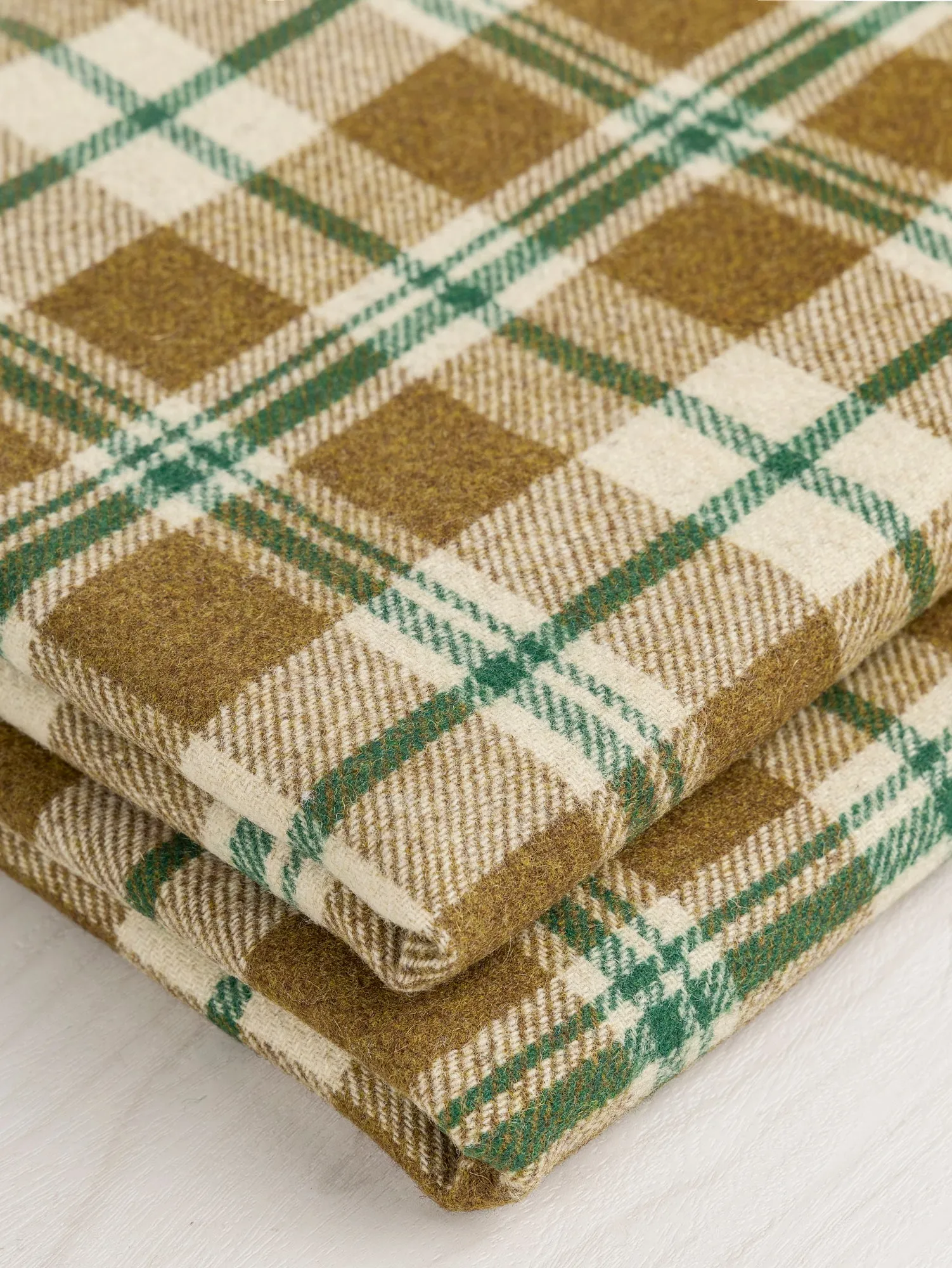 Large Plaid Melton Wool Blend Deadstock - Khaki   Green   Cream - Swatch