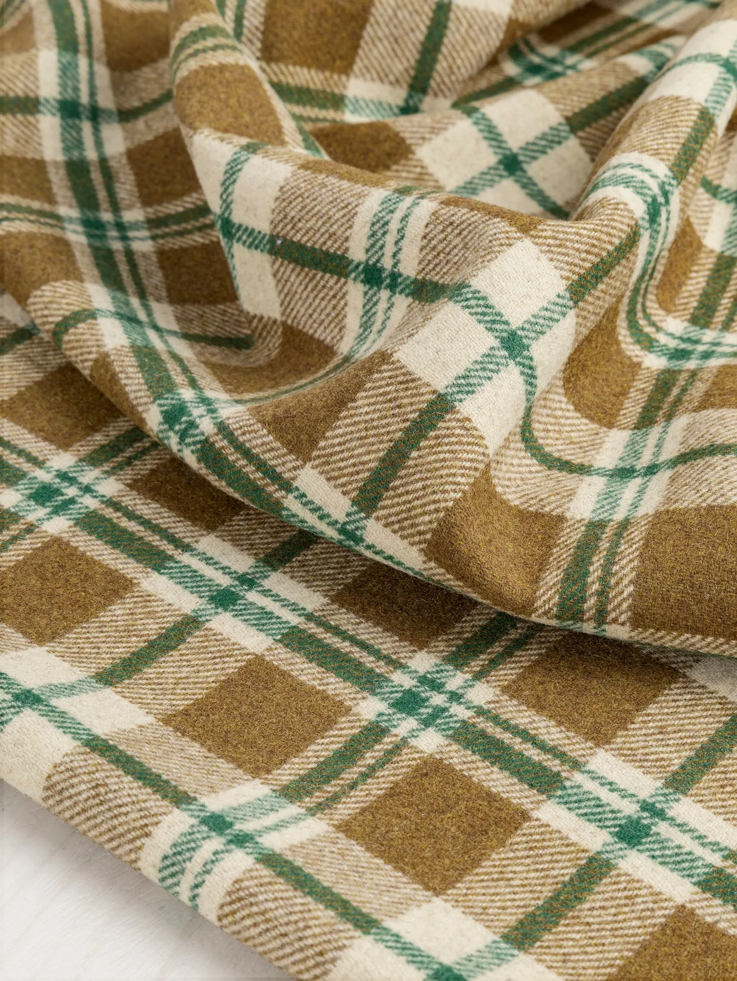 Large Plaid Melton Wool Blend Deadstock - Khaki   Green   Cream - Swatch