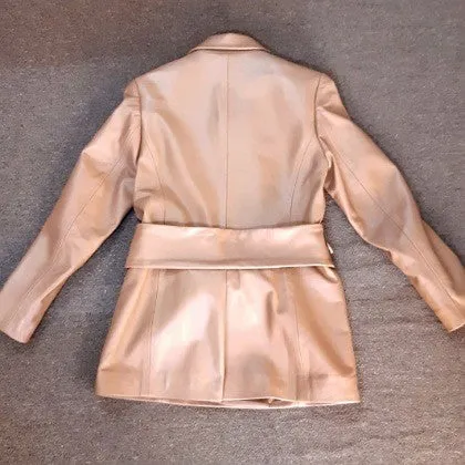 LONG LEATHER BLAZER TOFFEE COLOUR