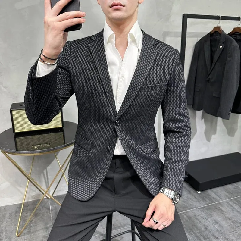 Luxury Men's Business Suit Jacket | High-Quality Slim Fit Solid Blazer | Khaki or Black Office Dress Coat