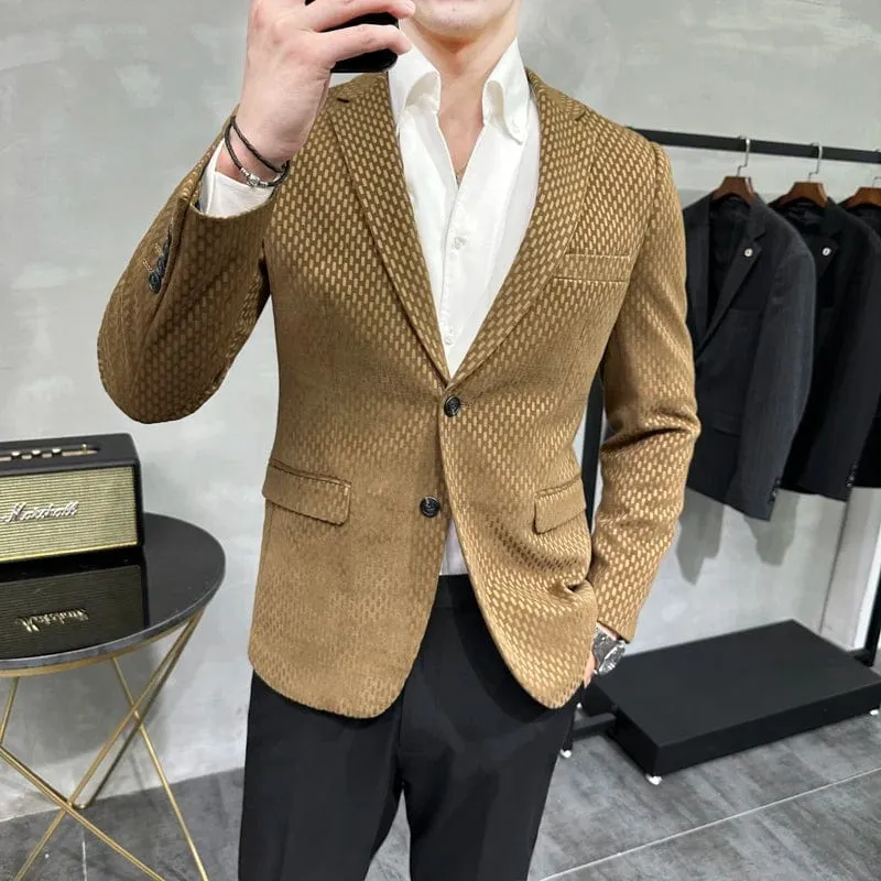 Luxury Men's Business Suit Jacket | High-Quality Slim Fit Solid Blazer | Khaki or Black Office Dress Coat