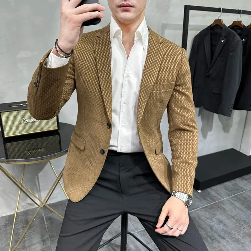 Luxury Men's Business Suit Jacket | High-Quality Slim Fit Solid Blazer | Khaki or Black Office Dress Coat