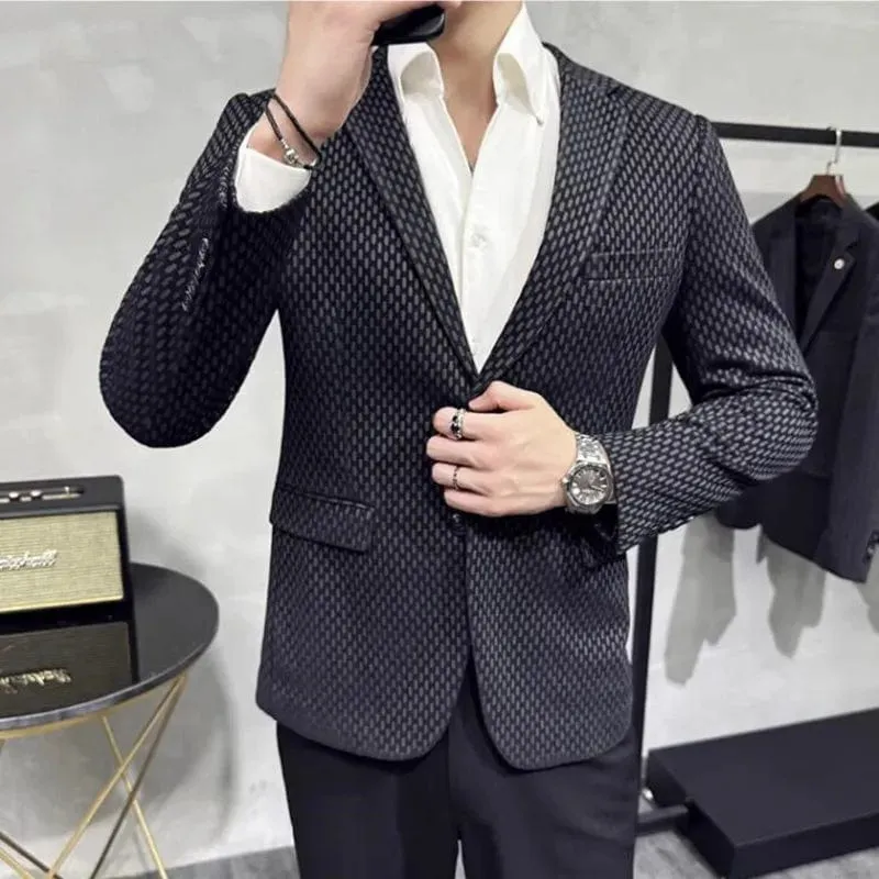 Luxury Men's Business Suit Jacket | High-Quality Slim Fit Solid Blazer | Khaki or Black Office Dress Coat