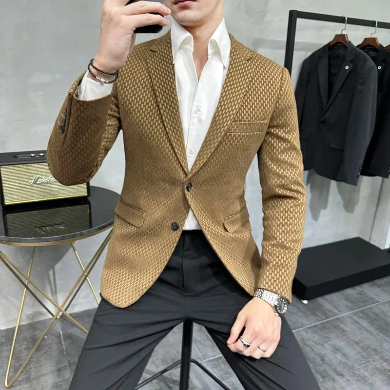 Luxury Men's Business Suit Jacket | High-Quality Slim Fit Solid Blazer | Khaki or Black Office Dress Coat