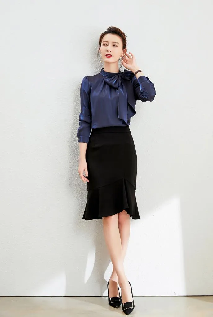 Meliora Navy Blue Bow Blouse