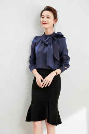 Meliora Navy Blue Bow Blouse