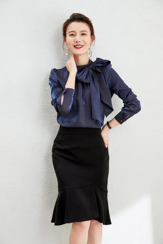 Meliora Navy Blue Bow Blouse