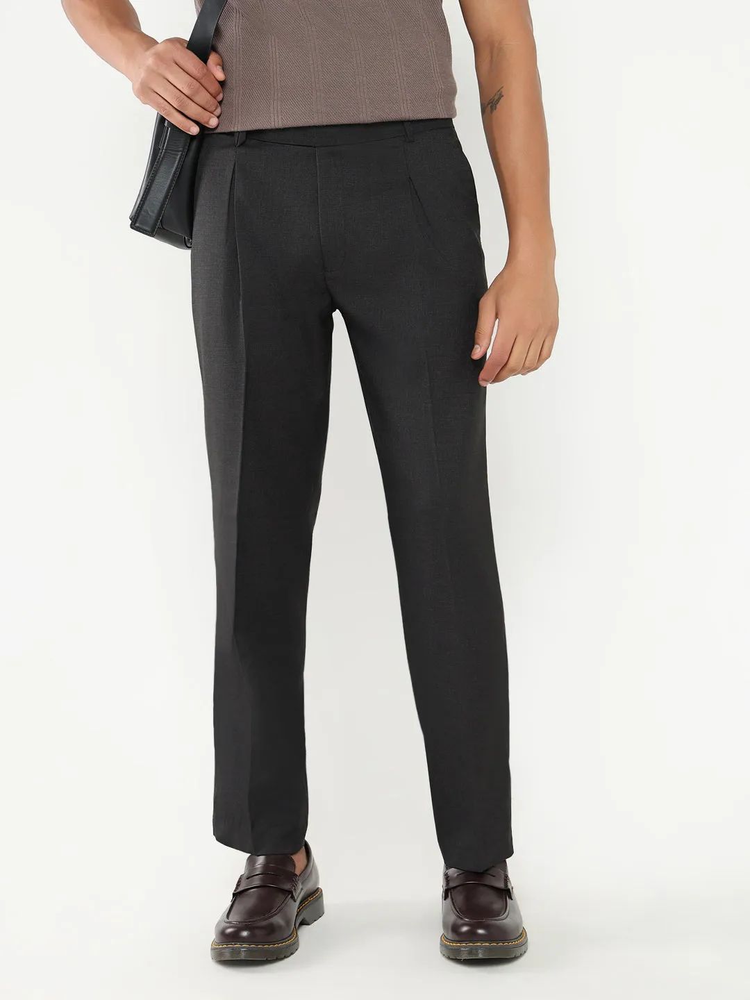 Men Black Solid Formal Trousers