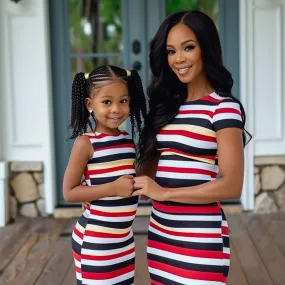 Mom and Daughter Matching Striped Bodycon Dress