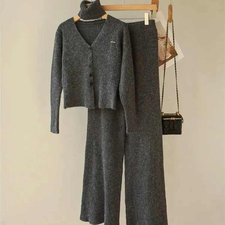 Office-Ready Cashmere Scarf Top & High-Waisted Trousers Matching Set