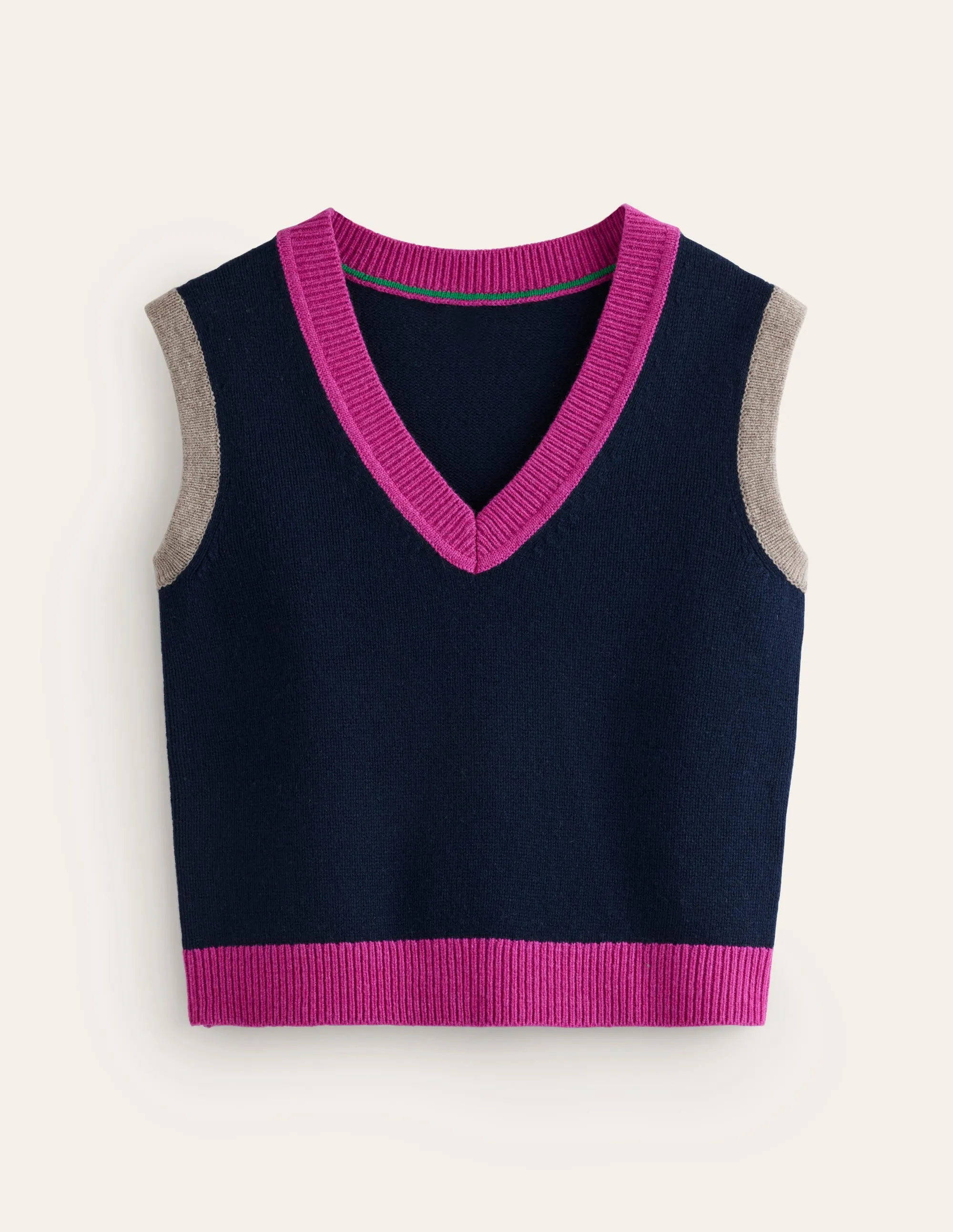 Olivia Merino Tank-Navy, Colour Block