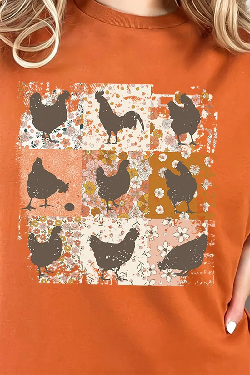 Patchwork Chickens Short Sleeve Relaxed Fit T-Shirt