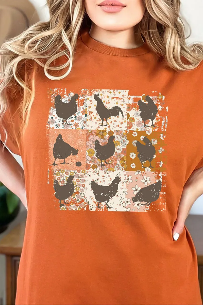 Patchwork Chickens Short Sleeve Relaxed Fit T-Shirt