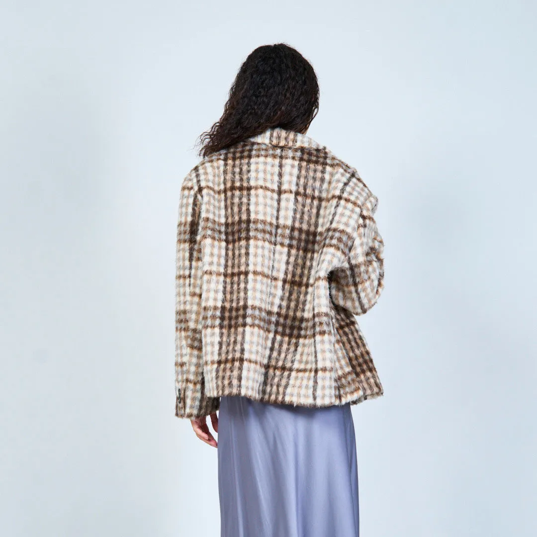 Plaid patterned blazer with button detail wholesale