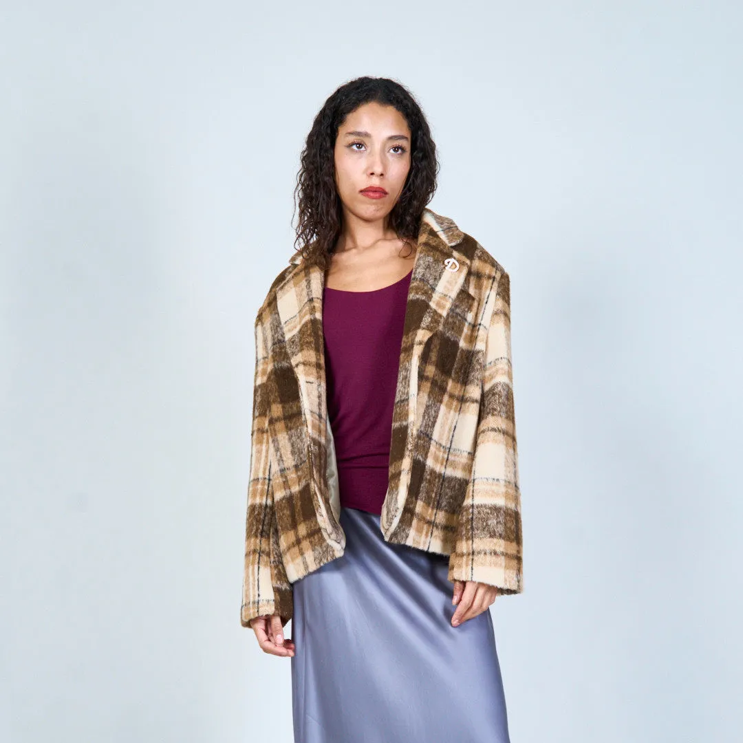 Plaid patterned blazer with button detail wholesale