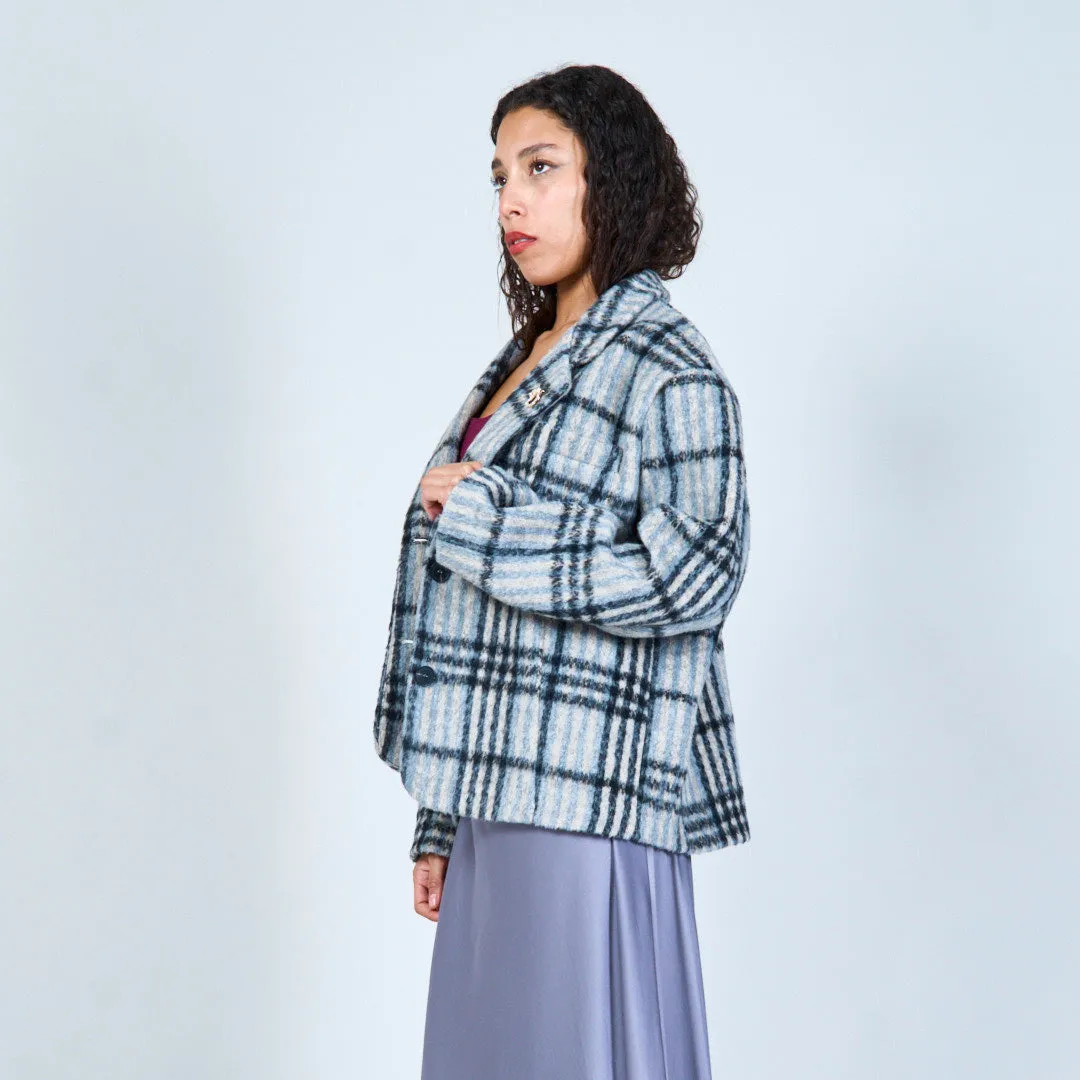 Plaid patterned blazer with button detail wholesale