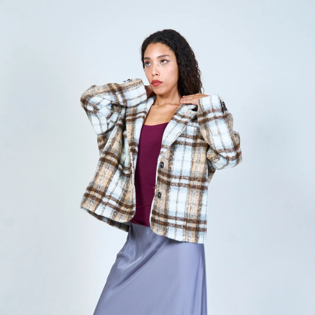 Plaid patterned blazer with button detail wholesale