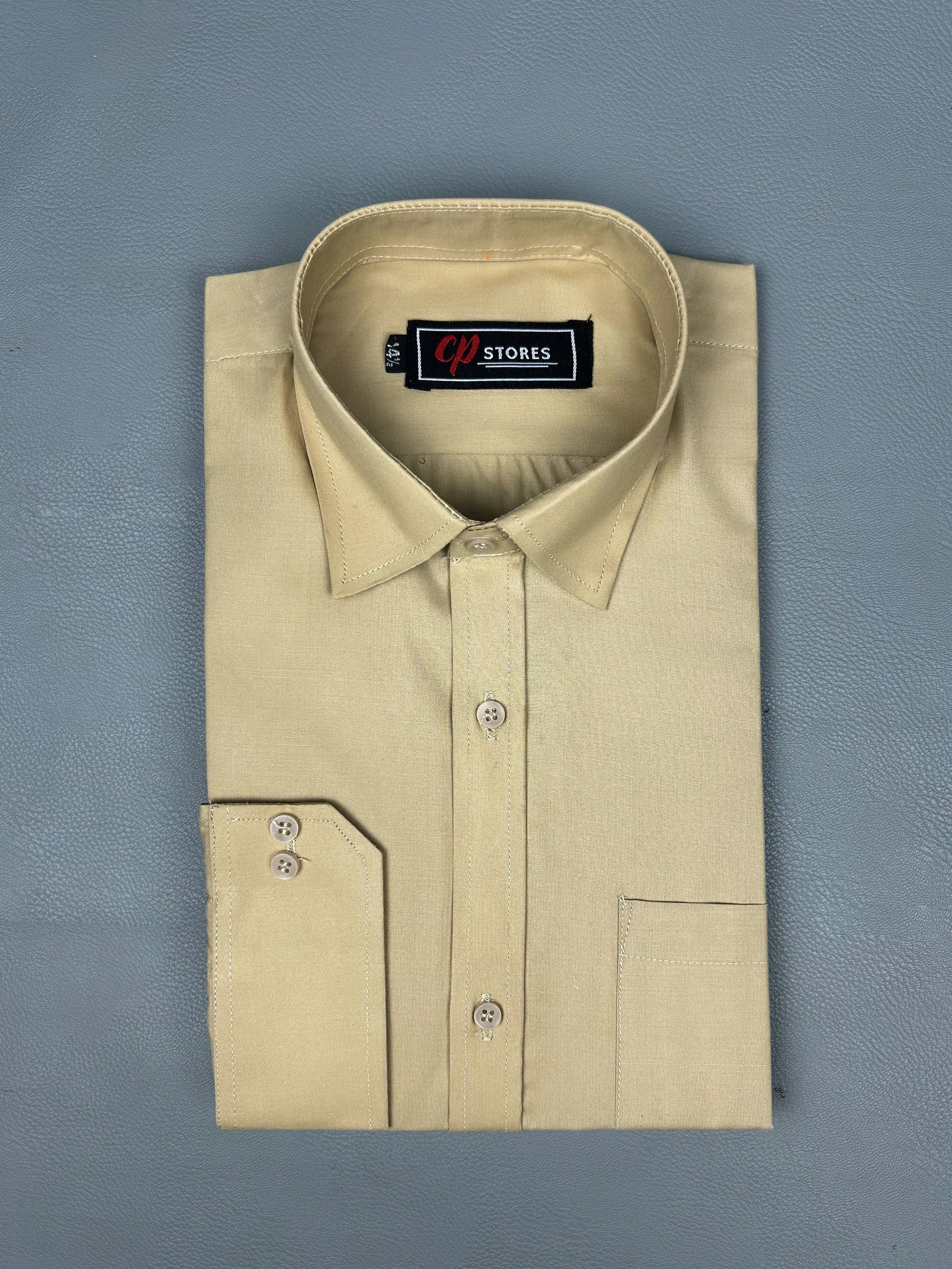 Plain Light Fawn Formal Dress Shirt For Men MFS173