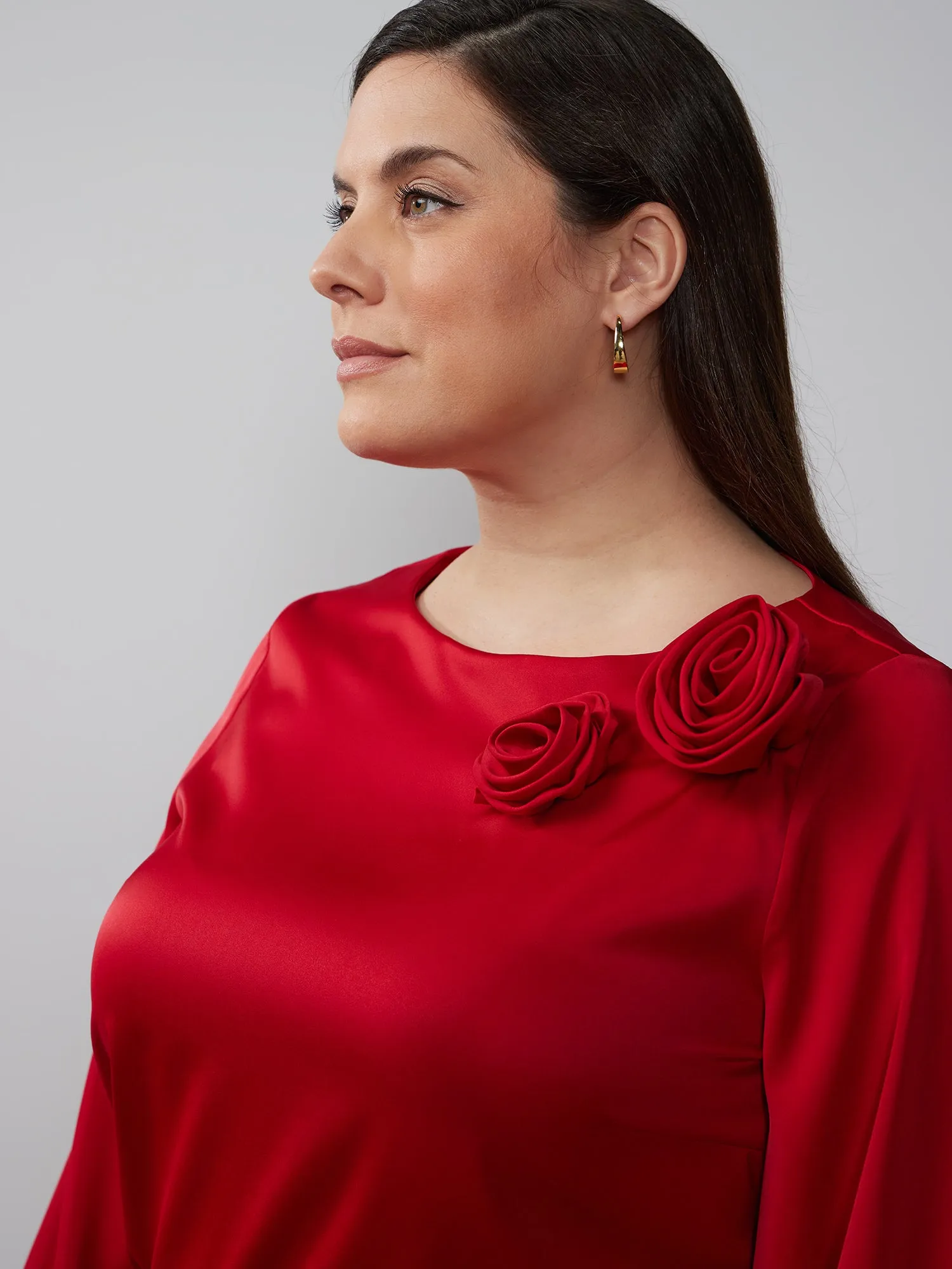 Plus Bateau Neck Rosette Detail Blouse