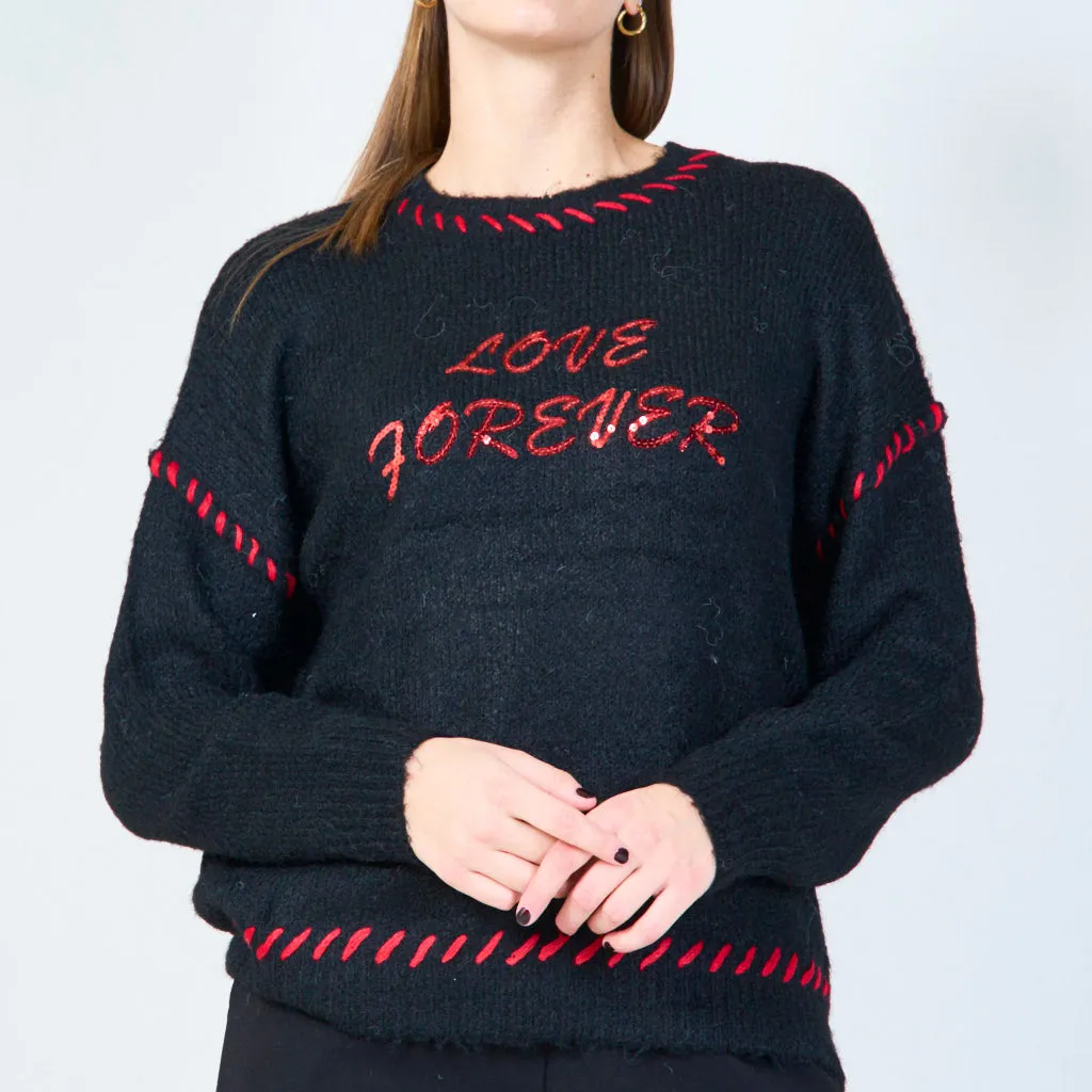 "Love Forever" embroidered sweater wholesale