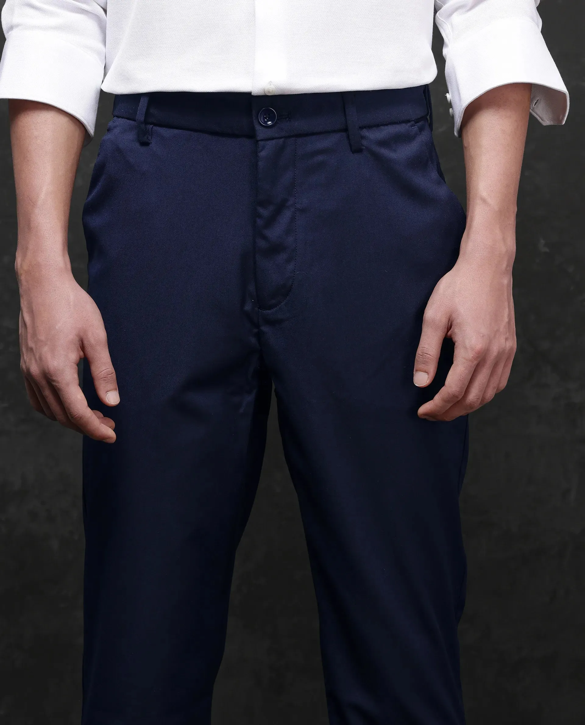 Rare Rabbit Men Ital Navy Button Closure Regular Fit Plain Trouser