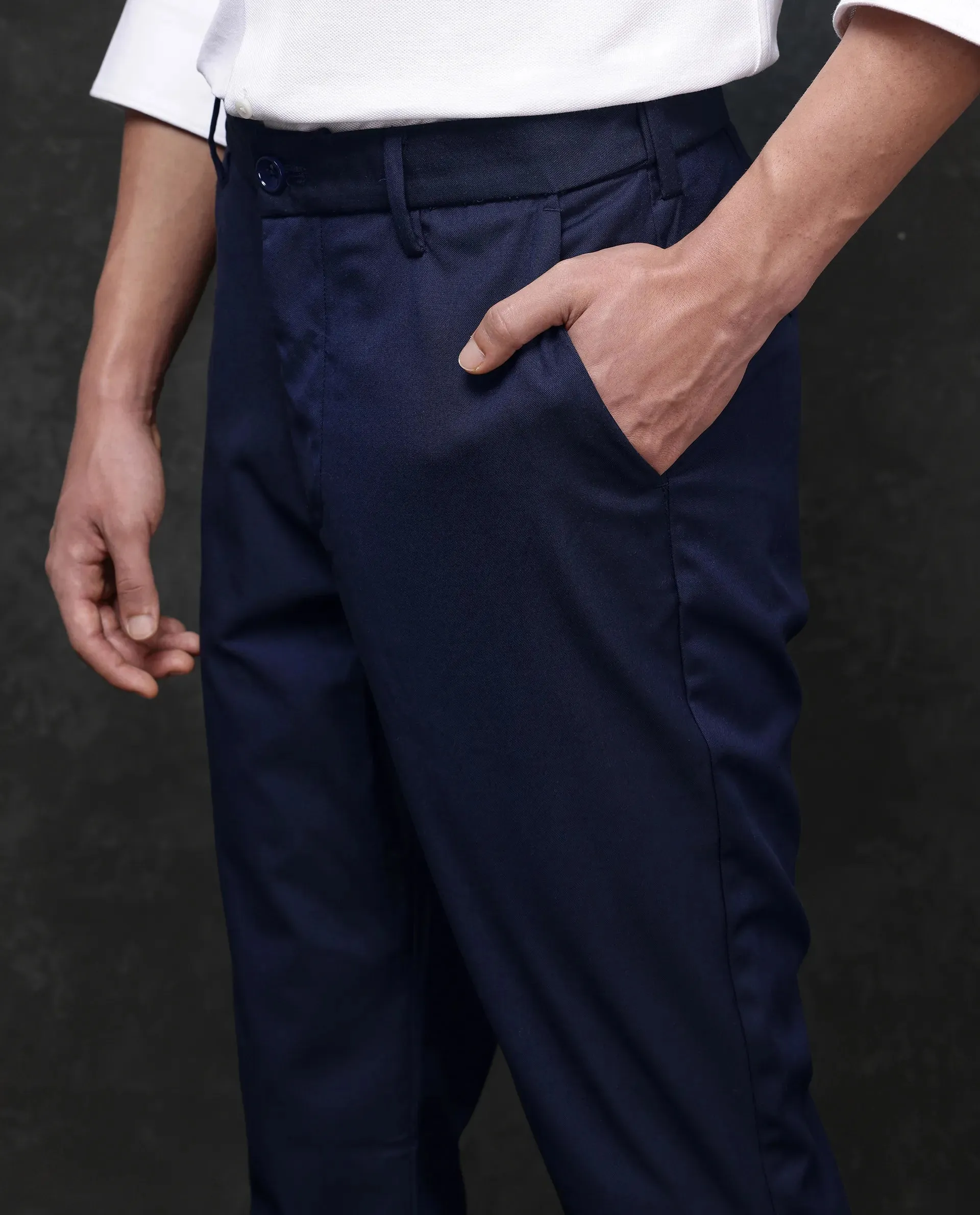 Rare Rabbit Men Ital Navy Button Closure Regular Fit Plain Trouser