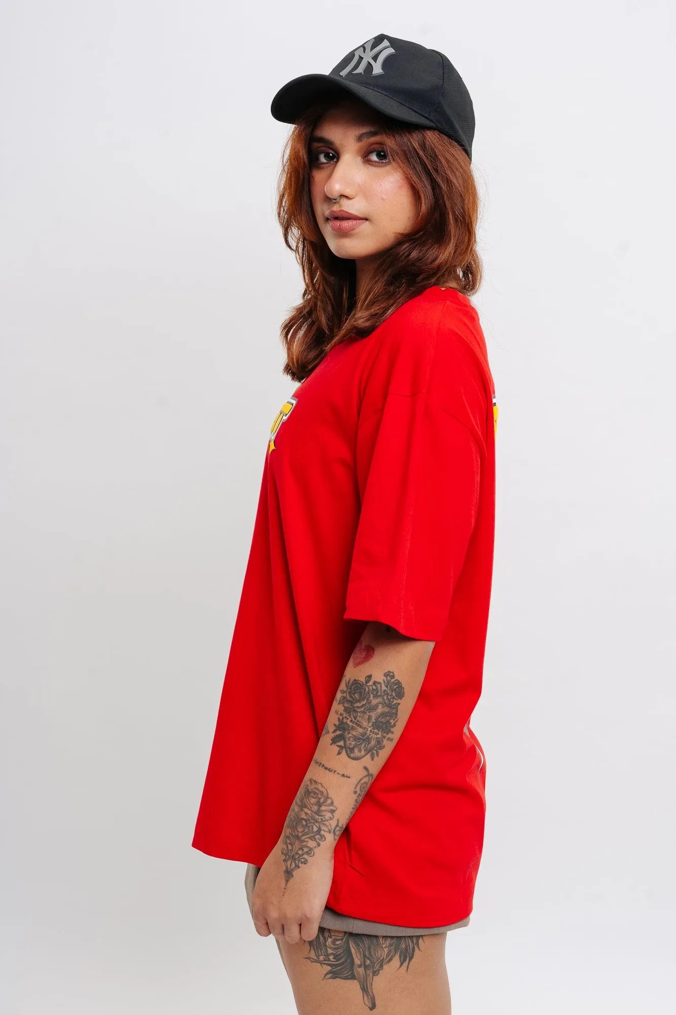 Red Narcissist Oversized Tees