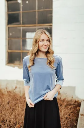 Round Neck Velvet Top Lt Blue