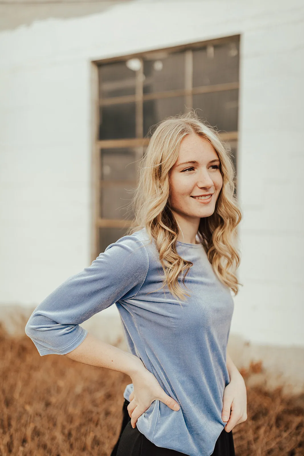 Round Neck Velvet Top Lt Blue