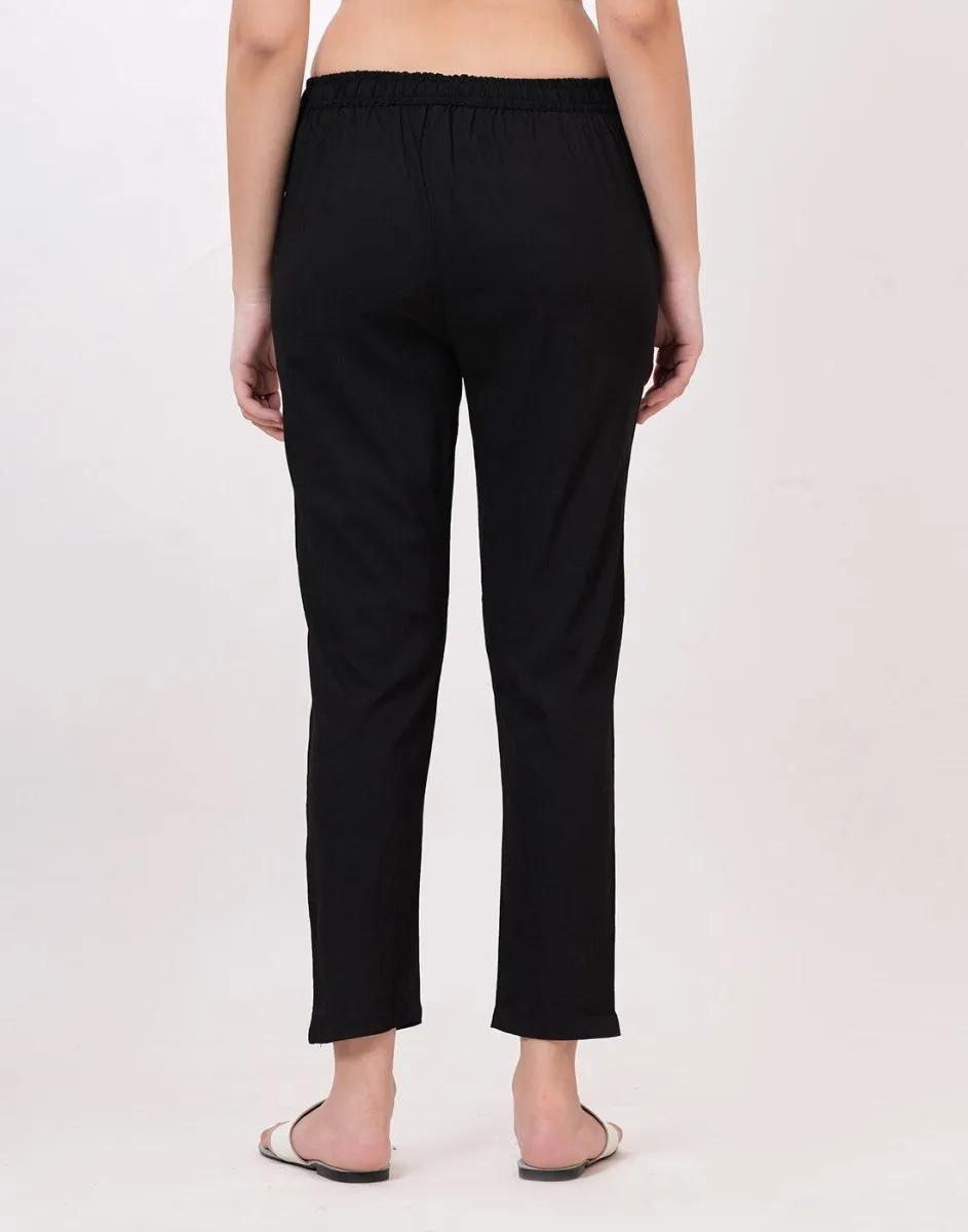 Satrangi Women's Black Viscose Lycra Trouser