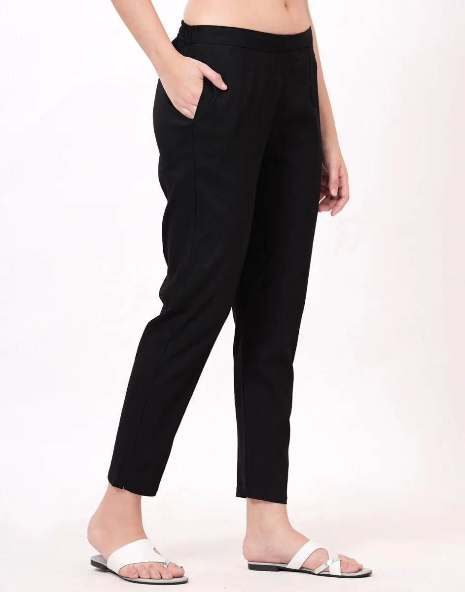 Satrangi Women's Black Viscose Lycra Trouser