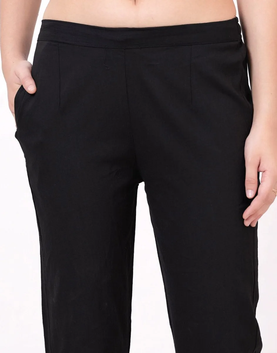 Satrangi Women's Black Viscose Lycra Trouser