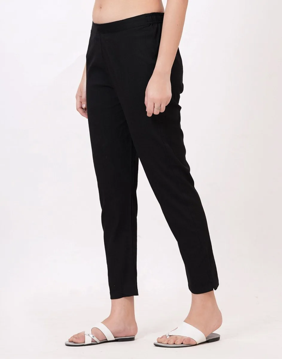 Satrangi Women's Black Viscose Lycra Trouser