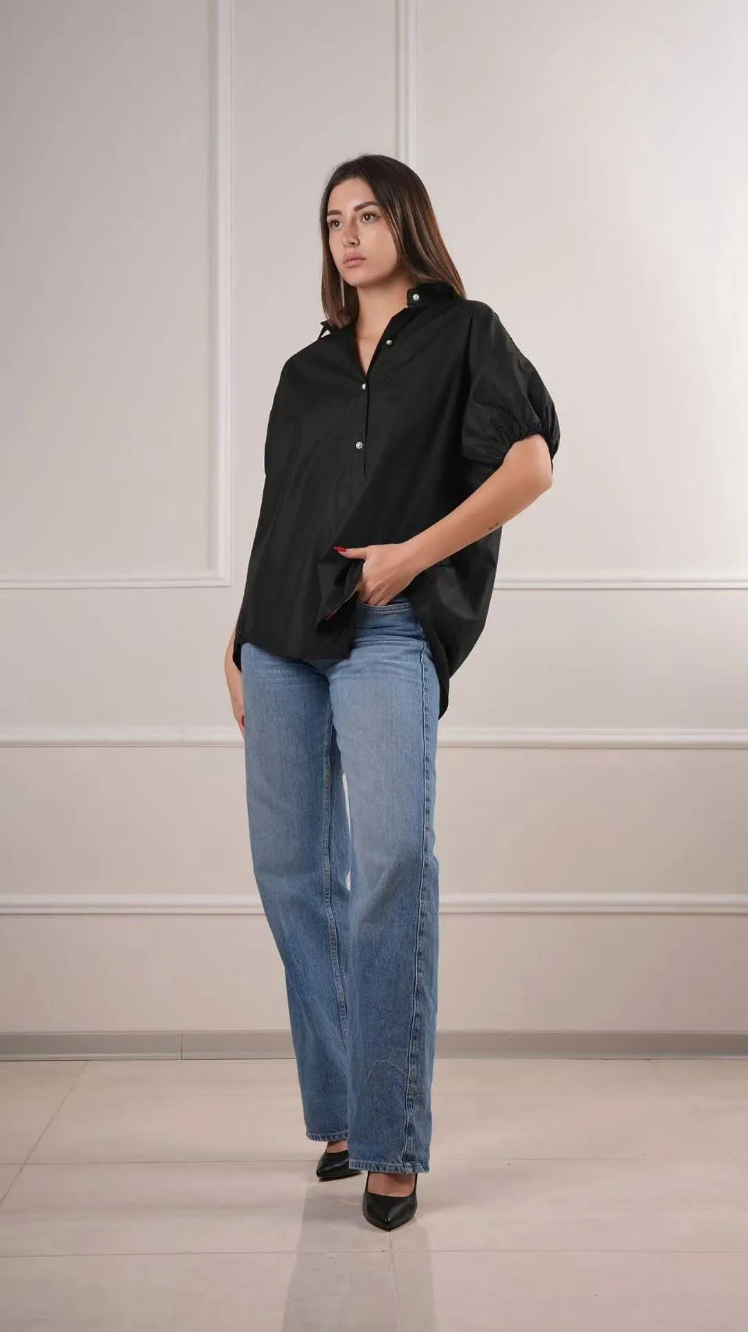 Short-sleeve relaxed button-up shirt wholesale