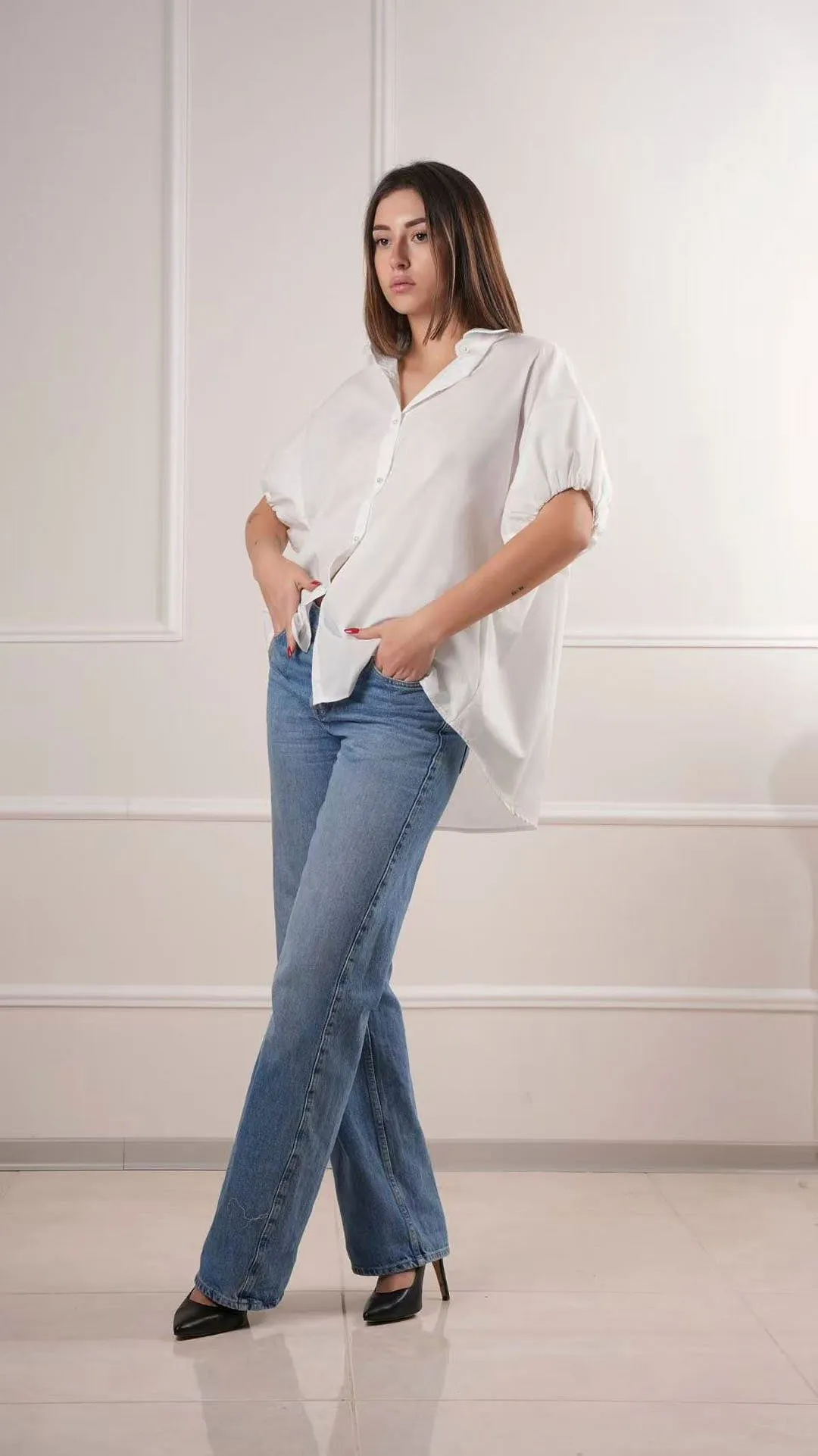 Short-sleeve relaxed button-up shirt wholesale