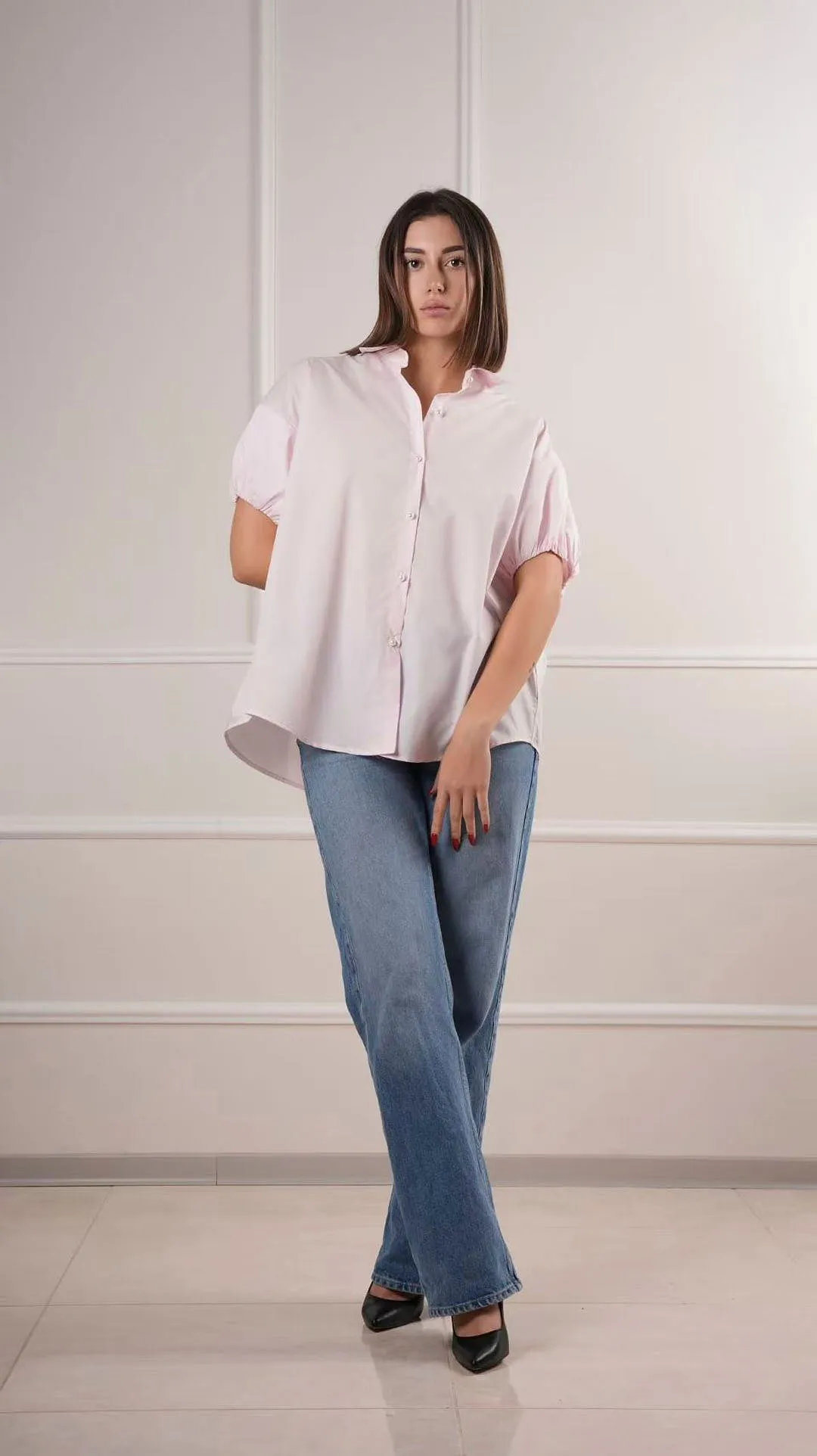 Short-sleeve relaxed button-up shirt wholesale