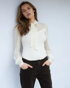 Silk Tie Neck Lace Top