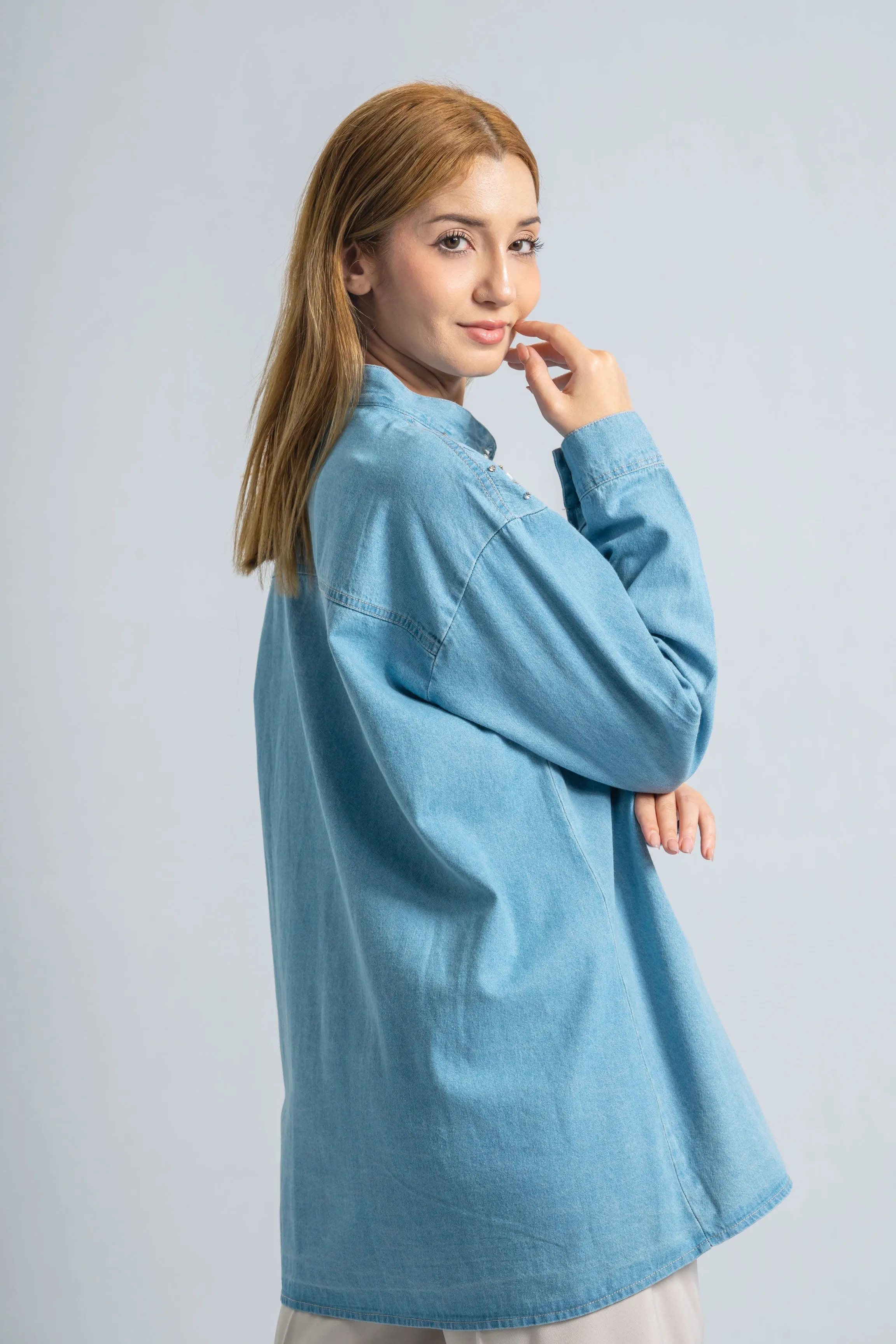 Starry Light Blue Denim Blouse