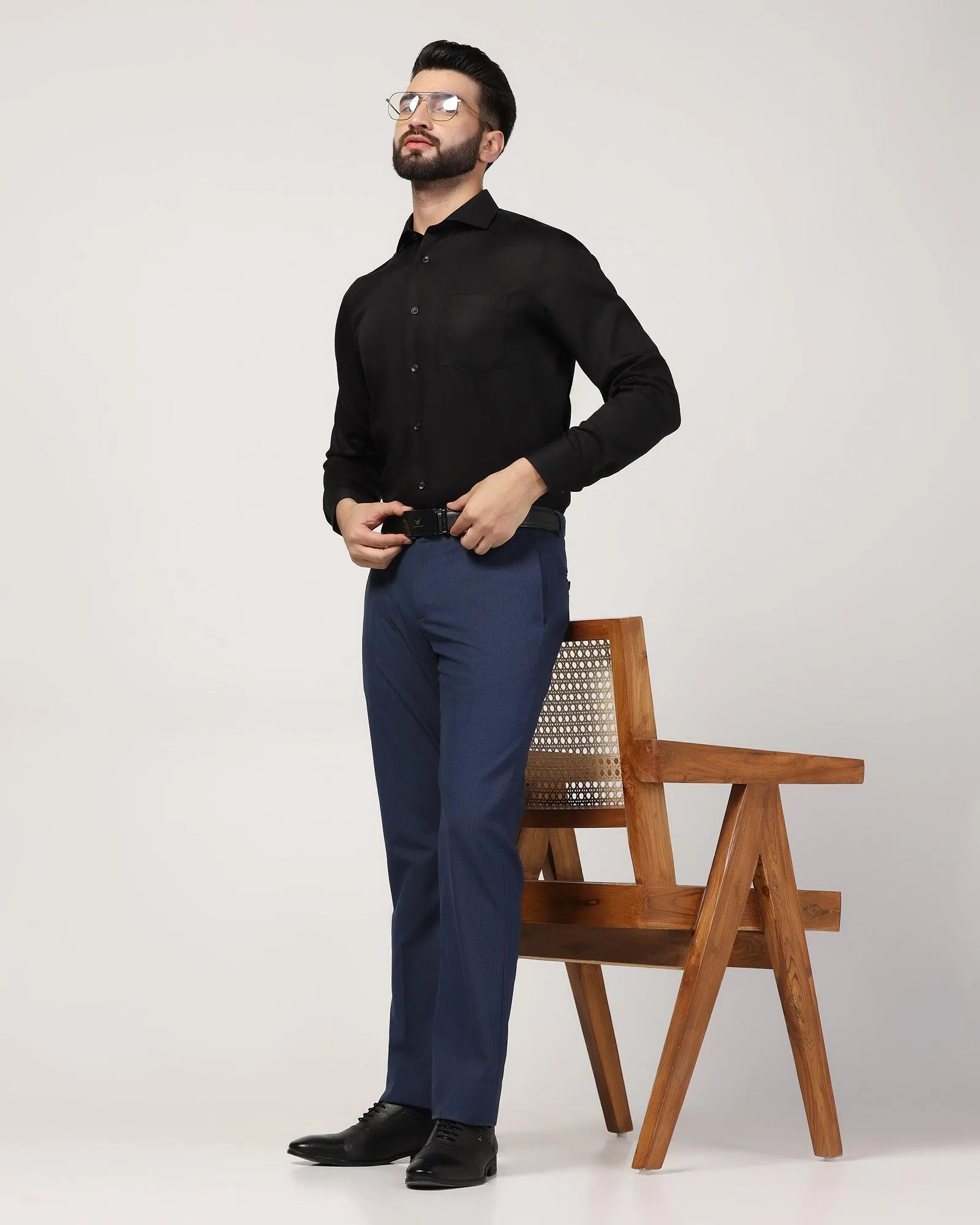 Temp Tech Slim Comfort B-95 Formal Navy Textured Trouser - Duke