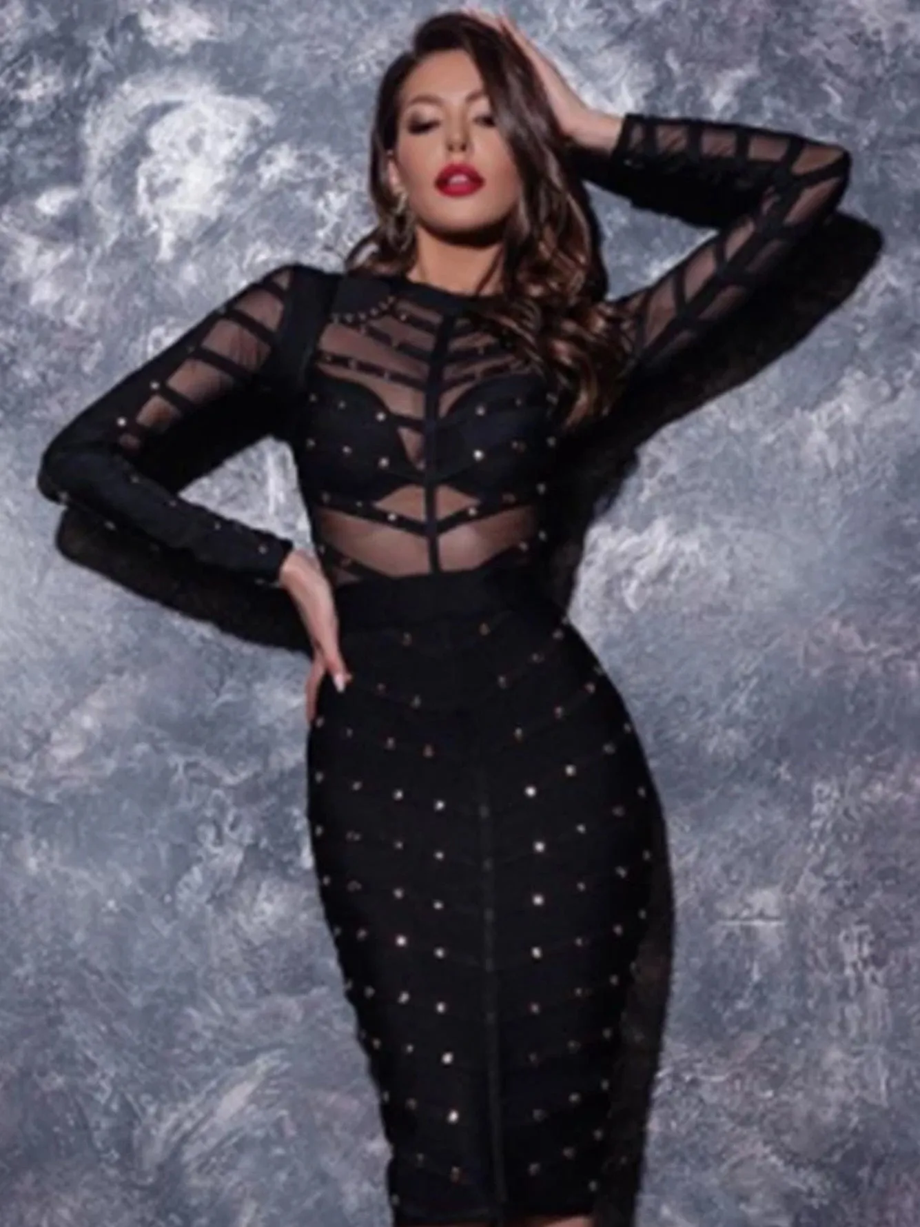 Trendy Black Mesh Bandage Dress