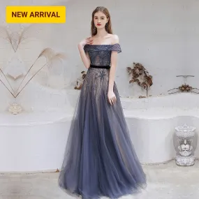 Trendy Dubai Dark Blue Beaded Formal Gown