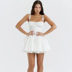 Trendy Lace Up White Corset Mini Party Dress