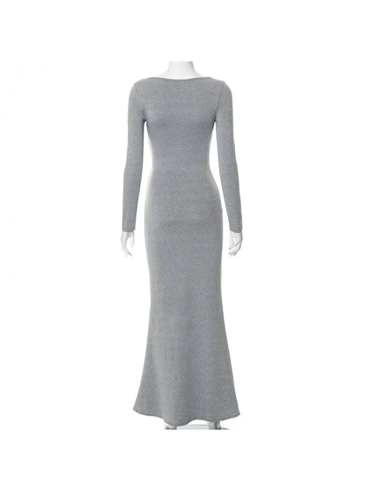 Trendy Ladies Solid Long Sleeve Maxi Dress