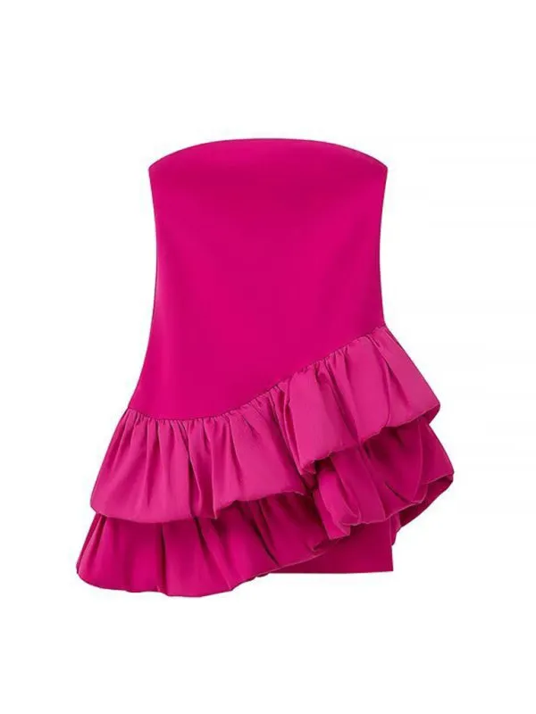 Trendy Strapless Asymmetric Ruffle Party Dress