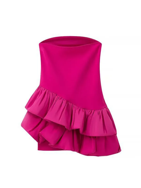 Trendy Strapless Asymmetric Ruffle Party Dress